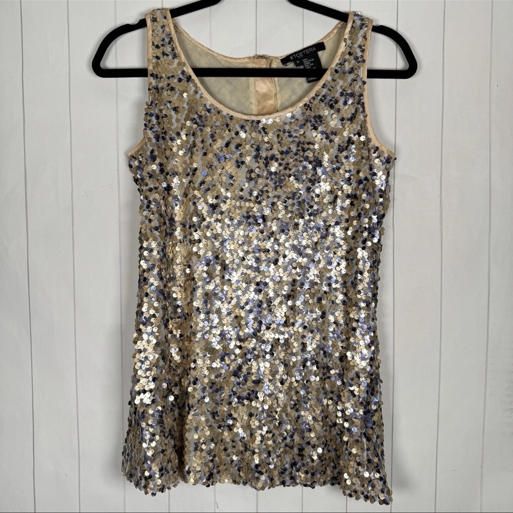 Etcetera Golden Sequin Tank Top Lined Y2K Party Going Out Preppy Disco size 6
